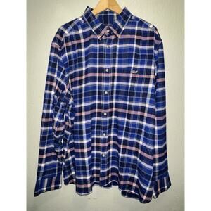 Vineyard Vines Men's XXL Classic Fit Whale Plaid Buttoned Shirt Preppy Blue